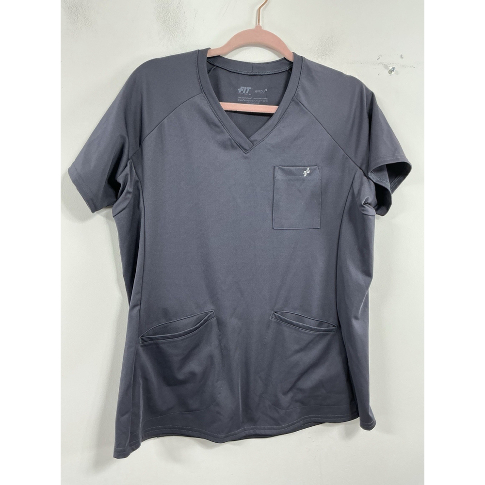 Womans Fit Scrubs Evrpur Short Sleeve Pullover Shirt Large Gray V Neck